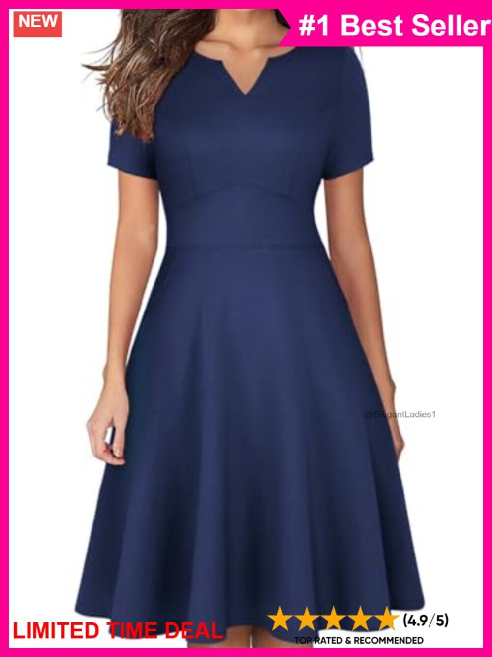 Women's Short Sleeve A-Line Fit and Flare Summer Cocktail Party Work Dress